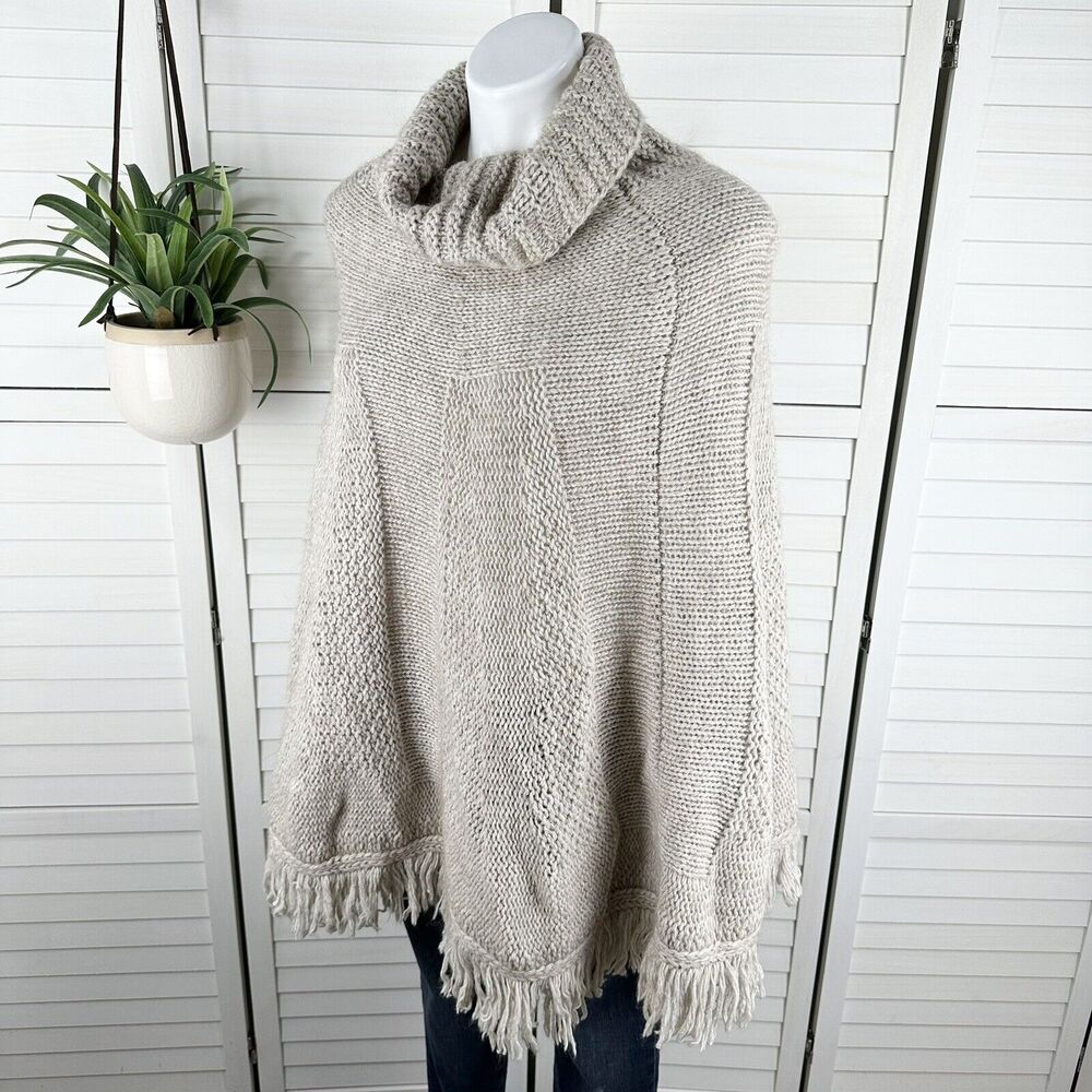 Iperico Italy Wool Alpaca Blend Poncho Cowl Neck Paneled Chunky Knit One Size